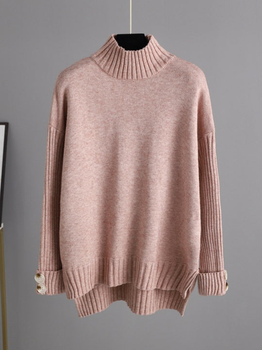 Basic Bae High- Low Turtleneck Long Sleeve Top and Pants Sweater Set