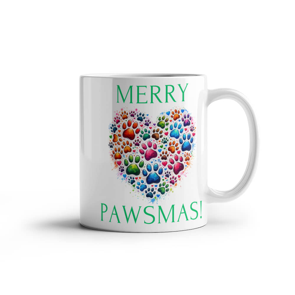 Green Merry Pawsmas  - White Ceramic Mug