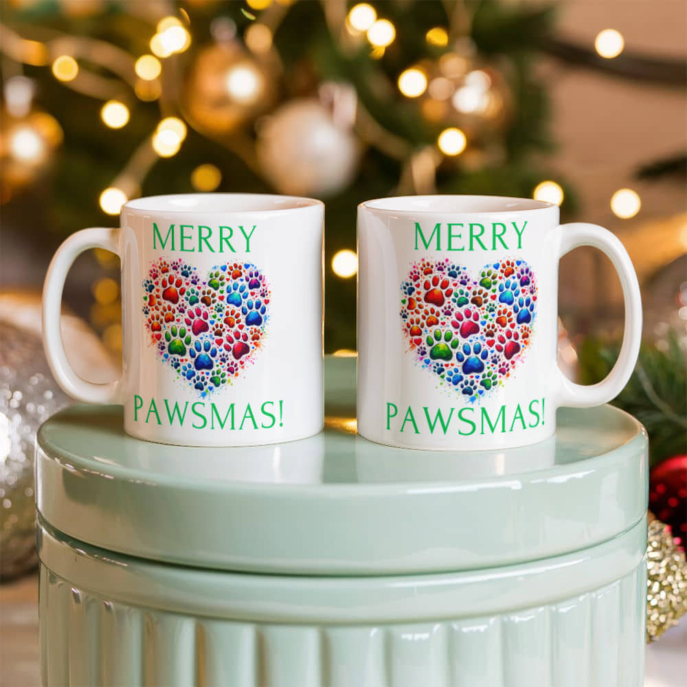 Green Merry Pawsmas  - White Ceramic Mug