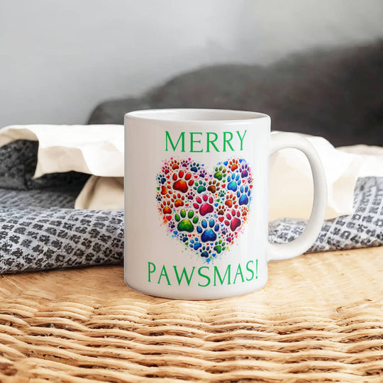 Green Merry Pawsmas  - White Ceramic Mug