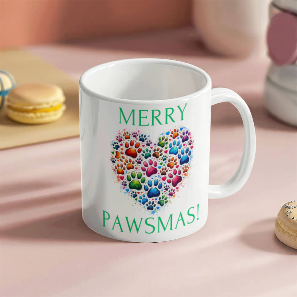 Green Merry Pawsmas  - White Ceramic Mug