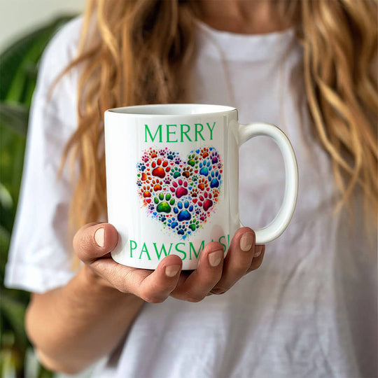 Green Merry Pawsmas  - White Ceramic Mug