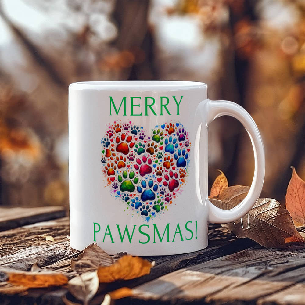 Green Merry Pawsmas  - White Ceramic Mug