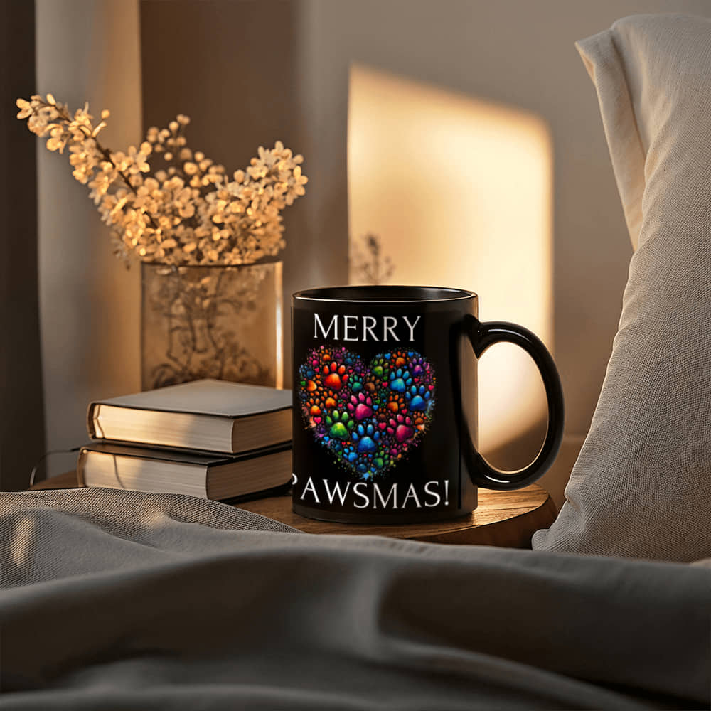 Merry Pawsmas - Black Ceramic Mug