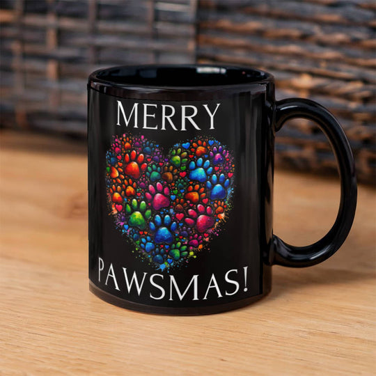 Merry Pawsmas - Black Ceramic Mug