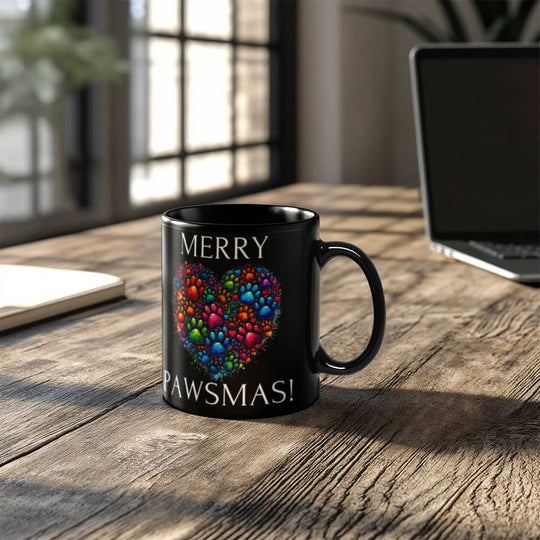 Merry Pawsmas - Black Ceramic Mug