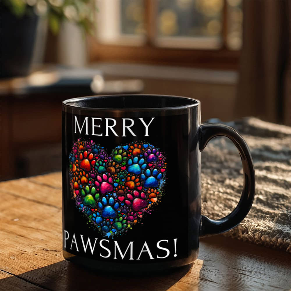 Merry Pawsmas - Black Ceramic Mug