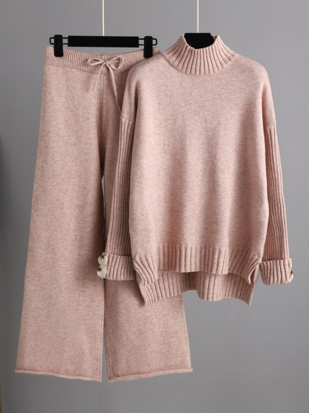 Basic Bae High- Low Turtleneck Long Sleeve Top and Pants Sweater Set